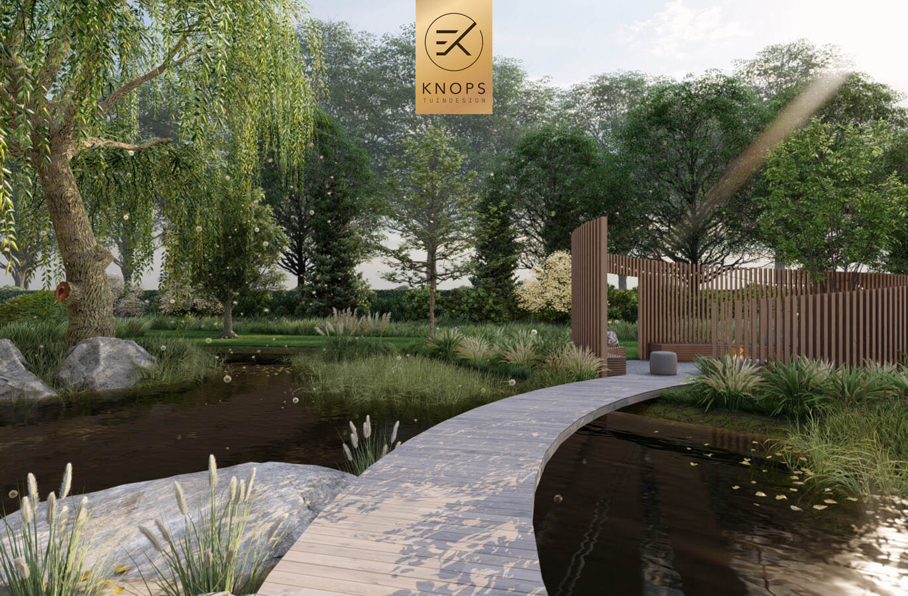 Totaalarchitectuur samenwerkingen landschapsarchitect 3Dspecialisten tuinontwerp luxe wellnesstuin villatuin erik knops tuindesign buitenhaard vlonder zwembad poolhouse luxe designtuin bomen zwemparadijs