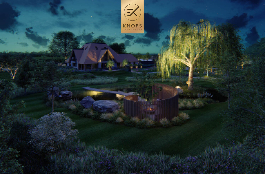 Totaalarchitectuur samenwerkingen landschapsarchitect 3Dspecialisten tuinontwerp luxe wellnesstuin villatuin erik knops tuindesign buitenhaard vlonder zwembad poolhouse luxe designtuin bomen zwemparadijs